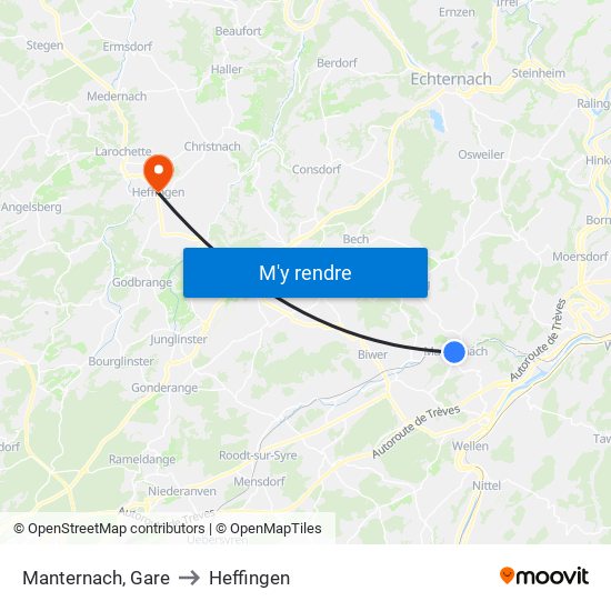 Manternach, Gare to Heffingen map