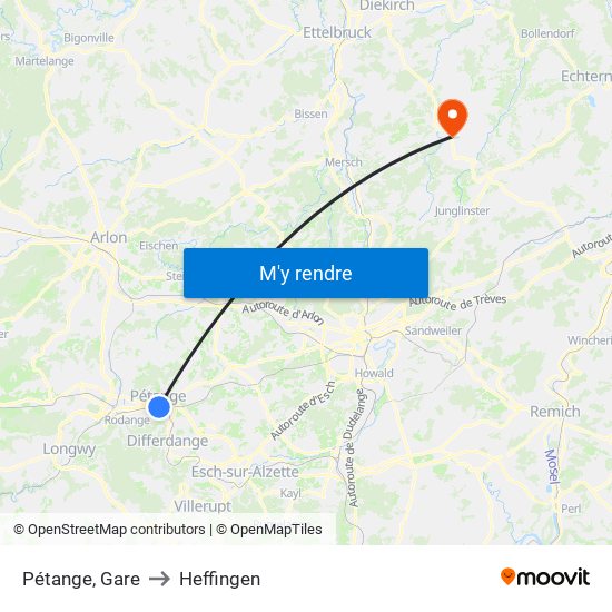 Pétange, Gare to Heffingen map