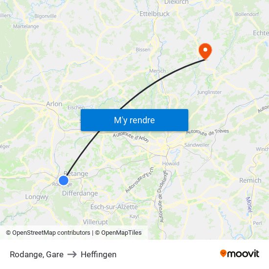 Rodange, Gare to Heffingen map