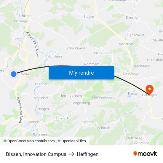 Bissen, Innovation Campus to Heffingen map