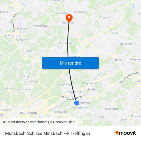 Munsbach, Schlass Minsbech to Heffingen map