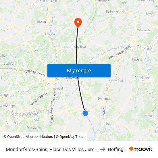 Mondorf-Les-Bains, Place Des Villes Jumelées to Heffingen map