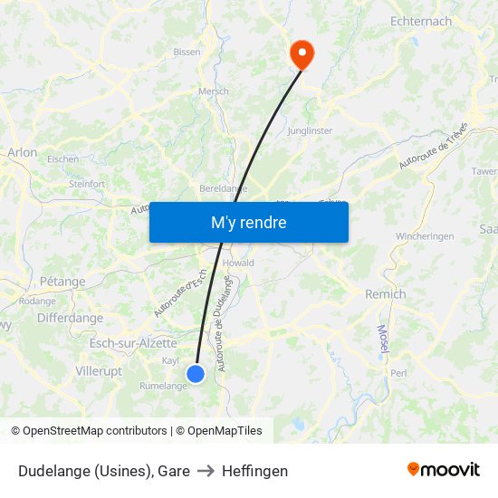 Dudelange (Usines), Gare to Heffingen map