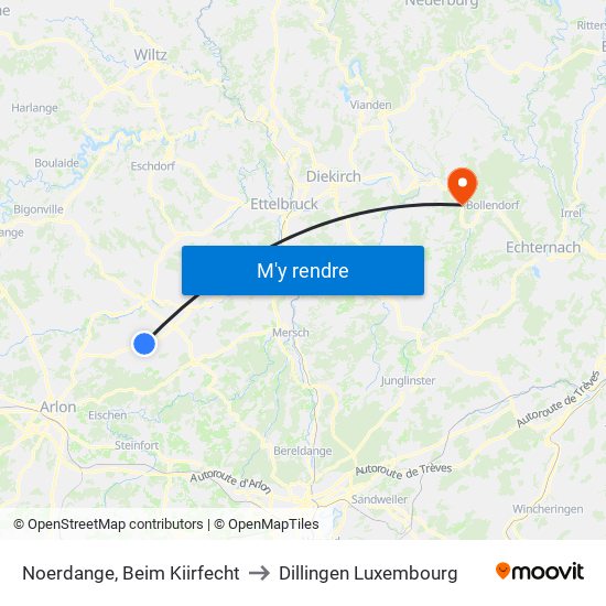 Noerdange, Beim Kiirfecht to Dillingen Luxembourg map