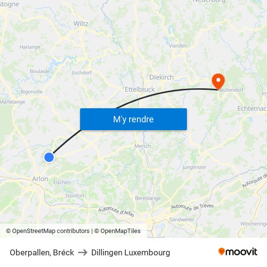 Oberpallen, Bréck to Dillingen Luxembourg map