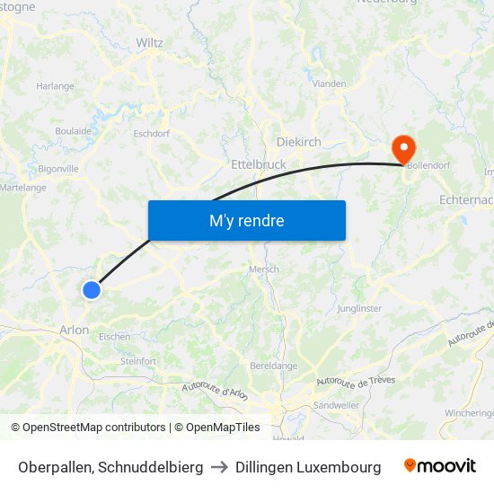 Oberpallen, Schnuddelbierg to Dillingen Luxembourg map