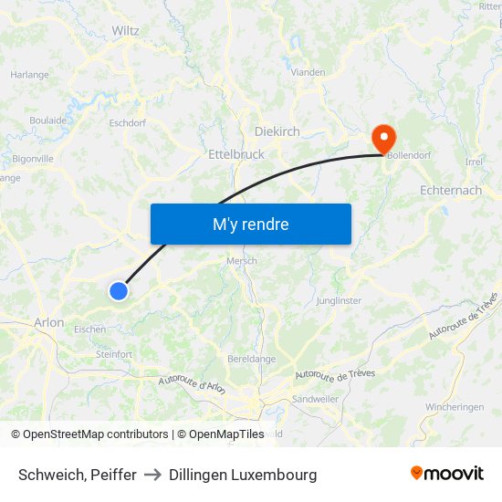 Schweich, Peiffer to Dillingen Luxembourg map