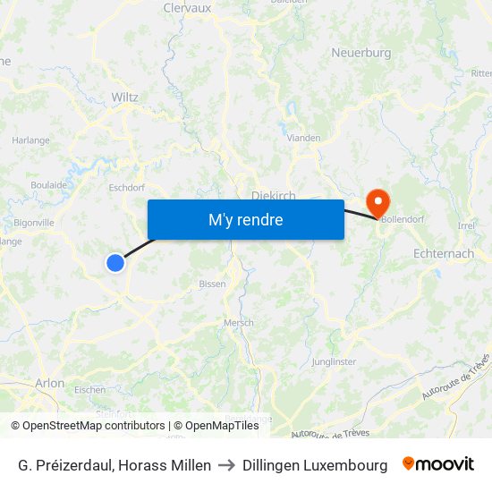 G. Préizerdaul, Horass Millen to Dillingen Luxembourg map