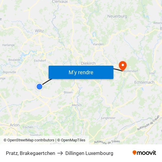 Pratz, Brakegaertchen to Dillingen Luxembourg map