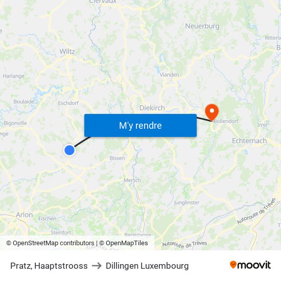 Pratz, Haaptstrooss to Dillingen Luxembourg map