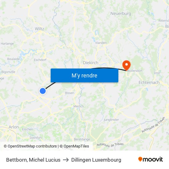 Bettborn, Michel Lucius to Dillingen Luxembourg map