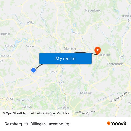 Reimberg to Dillingen Luxembourg map