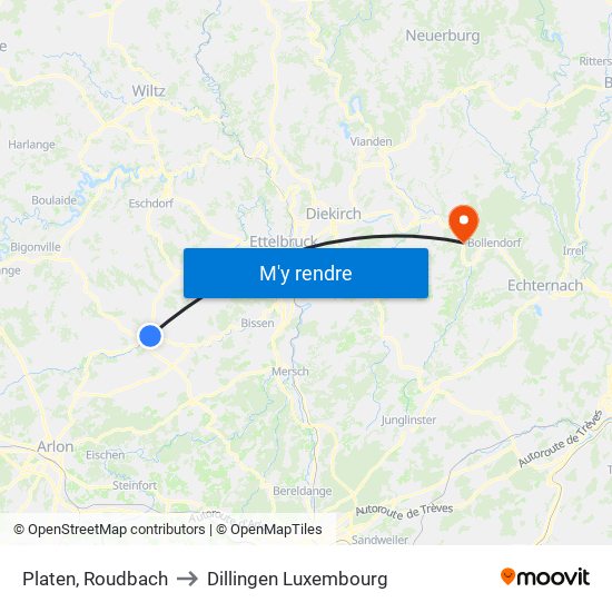 Platen, Roudbach to Dillingen Luxembourg map