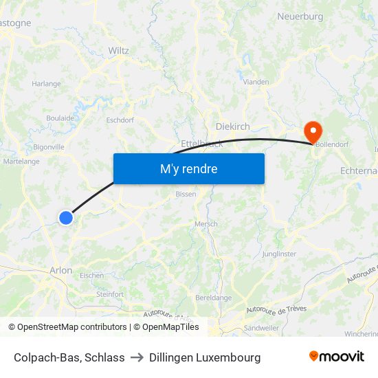 Colpach-Bas, Schlass to Dillingen Luxembourg map