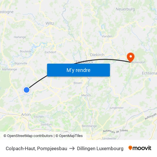 Colpach-Haut, Pompjeesbau to Dillingen Luxembourg map