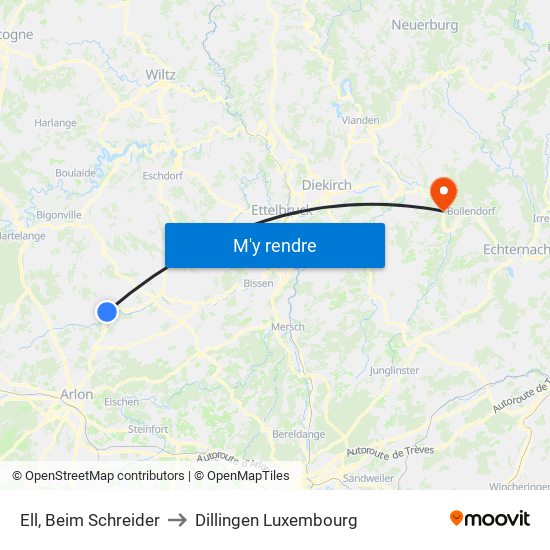 Ell, Beim Schreider to Dillingen Luxembourg map