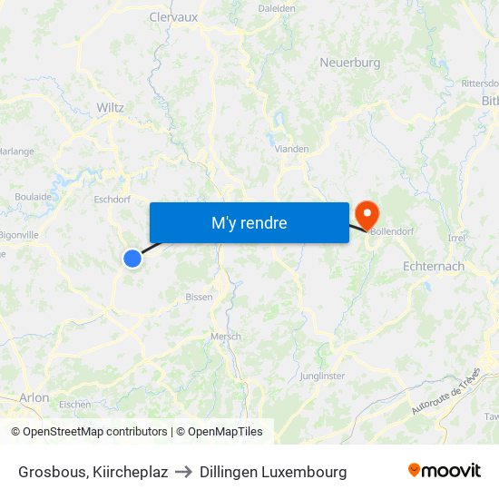 Grosbous, Kiircheplaz to Dillingen Luxembourg map