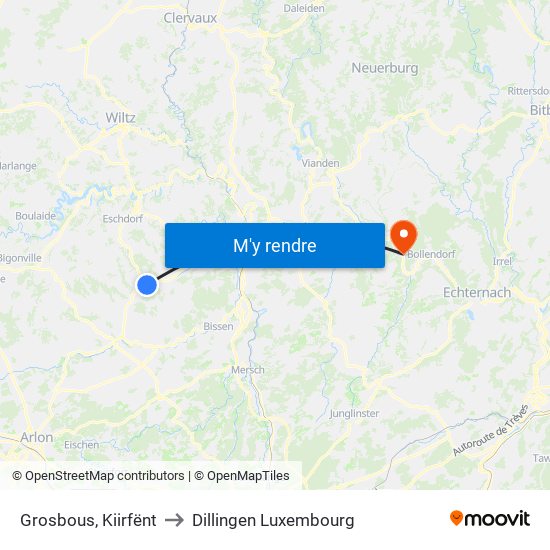 Grosbous, Kiirfënt to Dillingen Luxembourg map