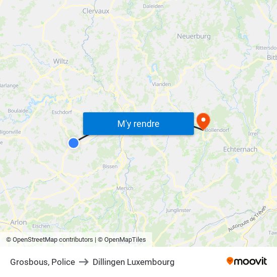 Grosbous, Police to Dillingen Luxembourg map