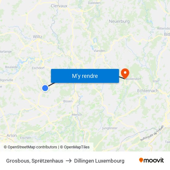 Grosbous, Sprëtzenhaus to Dillingen Luxembourg map
