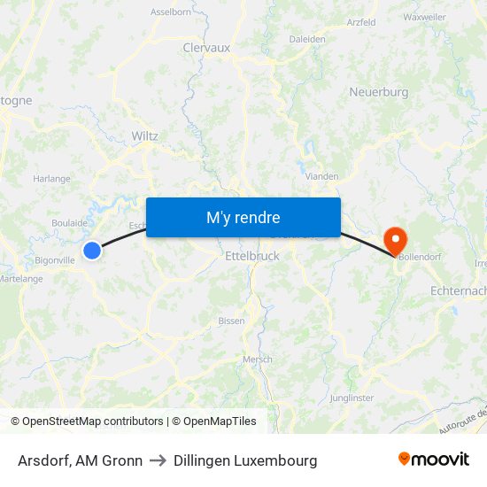 Arsdorf, AM Gronn to Dillingen Luxembourg map