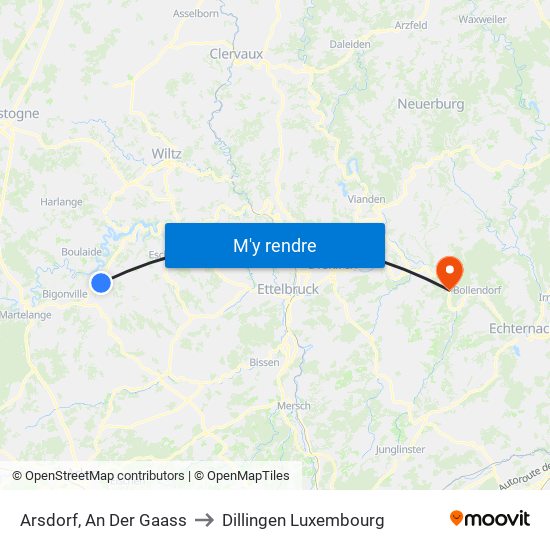 Arsdorf, An Der Gaass to Dillingen Luxembourg map