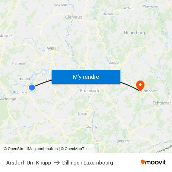 Arsdorf, Um Knupp to Dillingen Luxembourg map