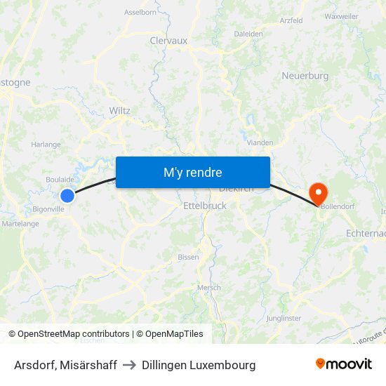 Arsdorf, Misärshaff to Dillingen Luxembourg map