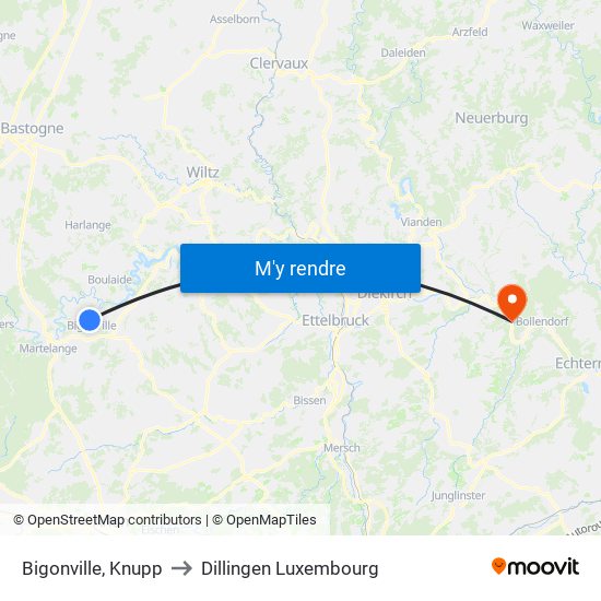Bigonville, Knupp to Dillingen Luxembourg map