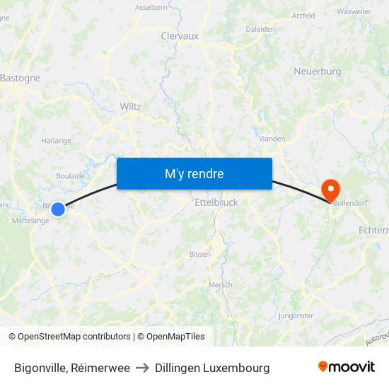 Bigonville, Réimerwee to Dillingen Luxembourg map