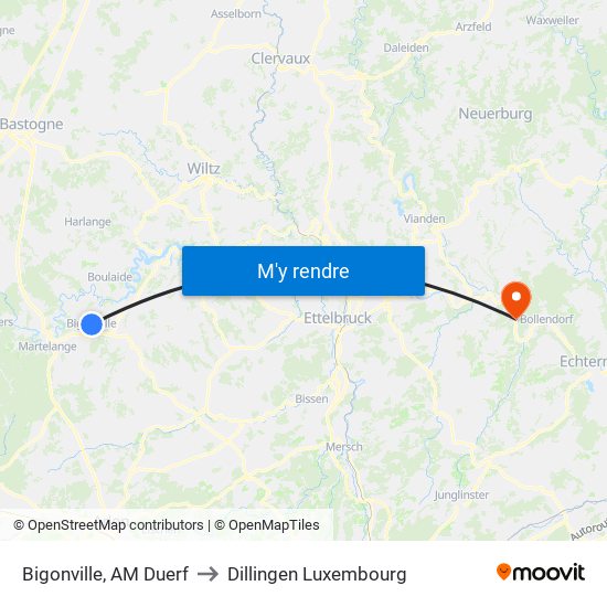 Bigonville, AM Duerf to Dillingen Luxembourg map