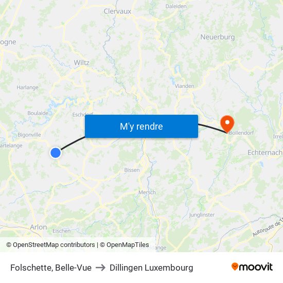 Folschette, Belle-Vue to Dillingen Luxembourg map