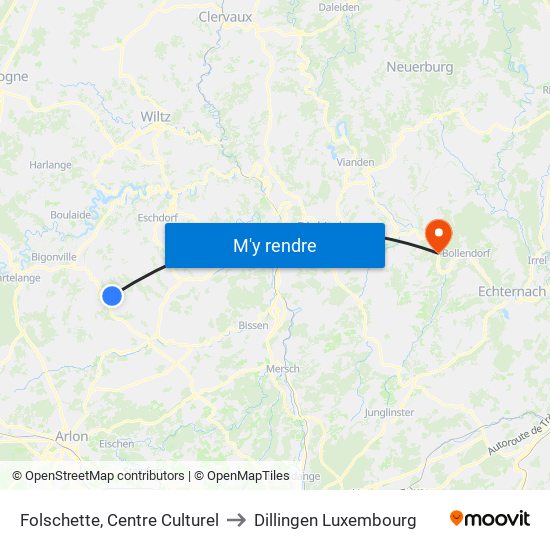 Folschette, Centre Culturel to Dillingen Luxembourg map