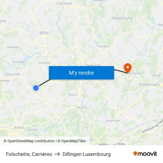 Folschette, Carrières to Dillingen Luxembourg map