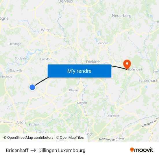 Brisenhaff to Dillingen Luxembourg map