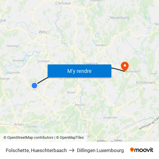 Folschette, Hueschterbaach to Dillingen Luxembourg map