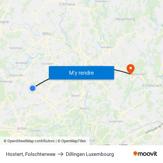 Hostert, Folschterwee to Dillingen Luxembourg map