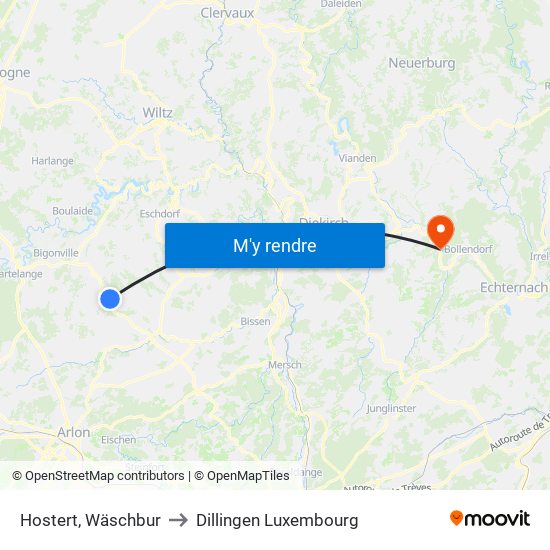 Hostert, Wäschbur to Dillingen Luxembourg map