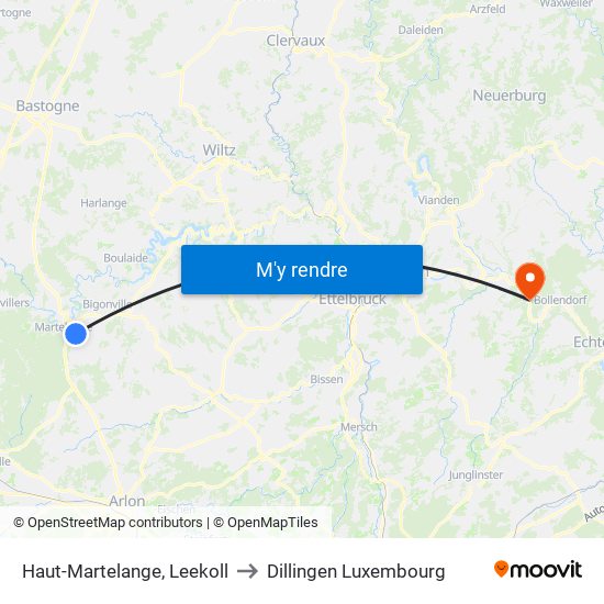 Haut-Martelange, Leekoll to Dillingen Luxembourg map