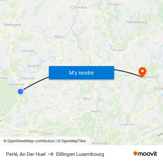 Perlé, An Der Huel to Dillingen Luxembourg map