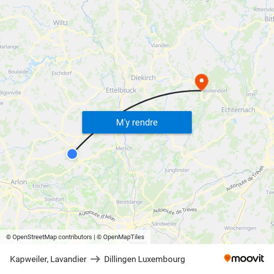 Kapweiler, Lavandier to Dillingen Luxembourg map