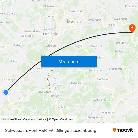 Schwebach, Pont P&R to Dillingen Luxembourg map