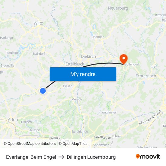 Everlange, Beim Engel to Dillingen Luxembourg map