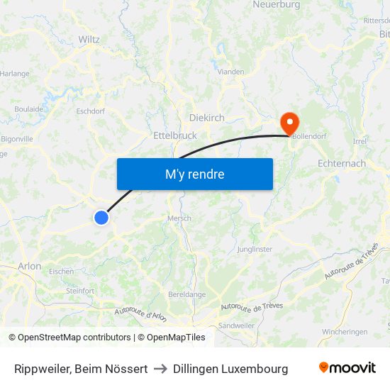 Rippweiler, Beim Nössert to Dillingen Luxembourg map