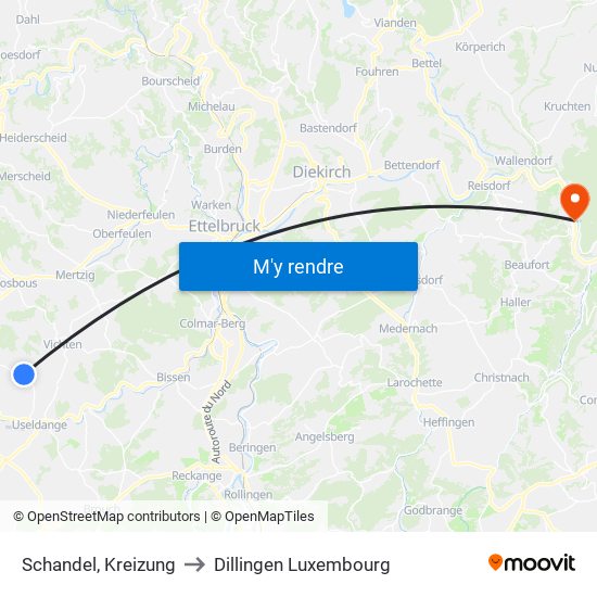 Schandel, Kreizung to Dillingen Luxembourg map