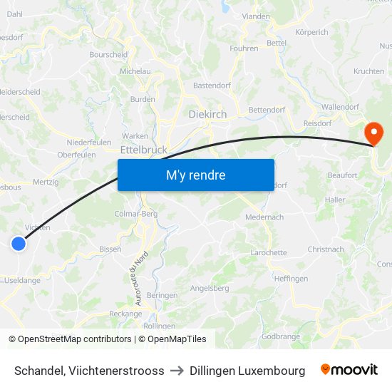 Schandel, Viichtenerstrooss to Dillingen Luxembourg map