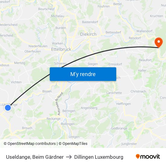 Useldange, Beim Gärdner to Dillingen Luxembourg map