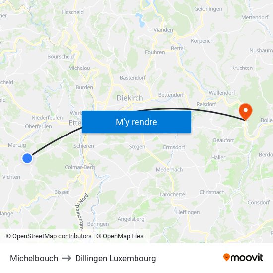 Michelbouch to Dillingen Luxembourg map