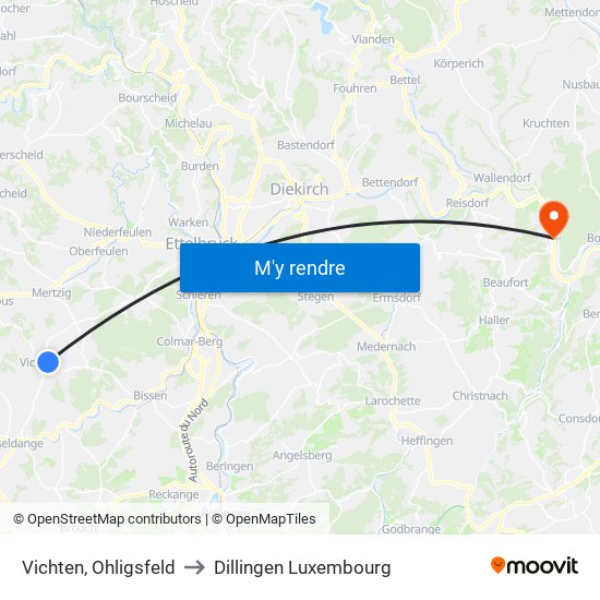 Vichten, Ohligsfeld to Dillingen Luxembourg map