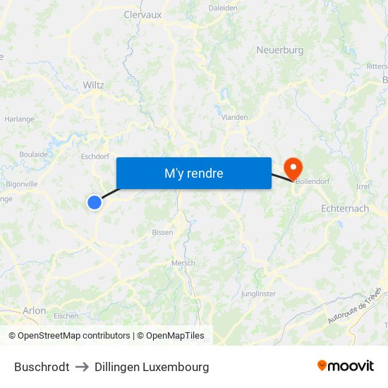 Buschrodt to Dillingen Luxembourg map